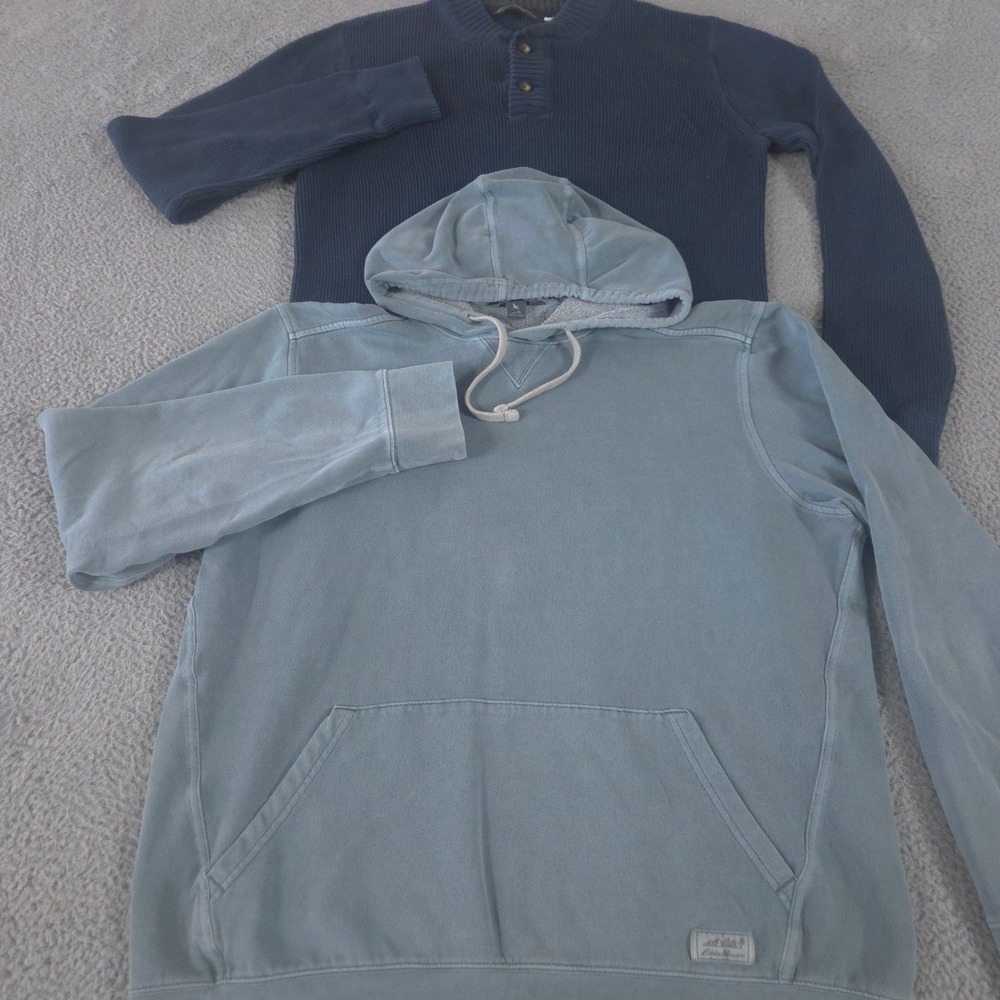 LOT OF 2 Eddie Bauer Sweater Mens L‎ Tall Cotton Ribbed Pullover Hoodie Henley